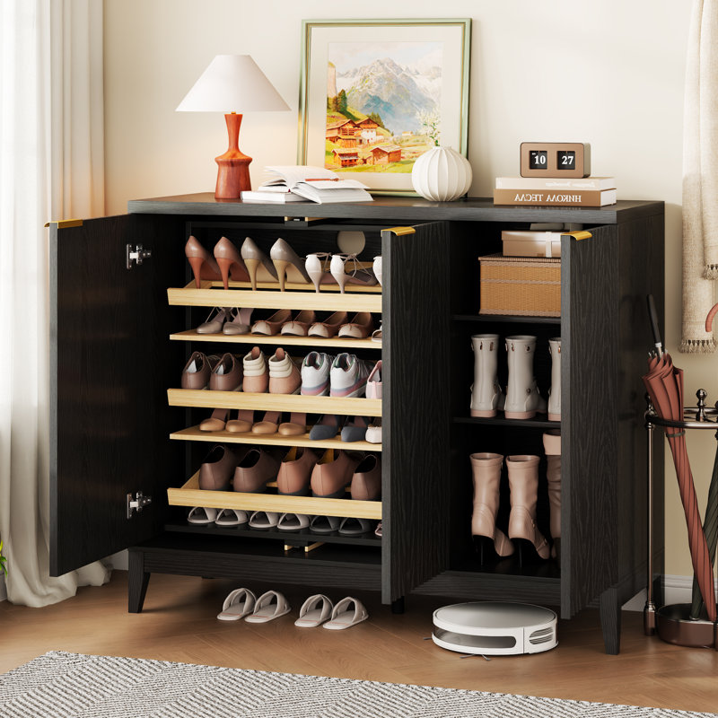 5-Tier Shoe Cabinet with Rotating Shoe Rack and Adjustable Shelves, Freestanding Shoe Storage Cabinet, Black