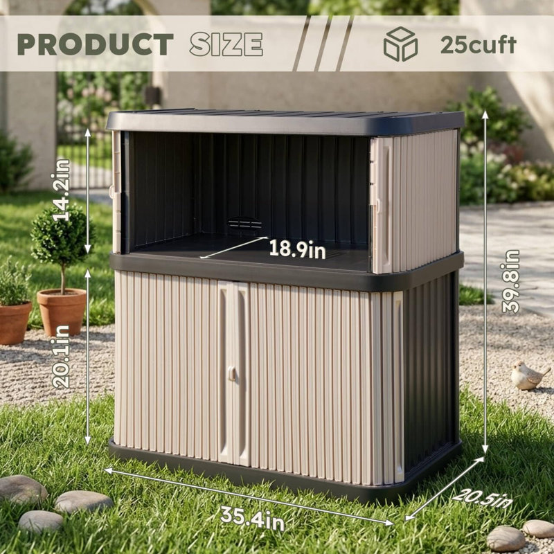 Remise de rangement extérieure en plastique l 35,4 po x P 20,5 po à 2 niveaux avec portes verrouillables