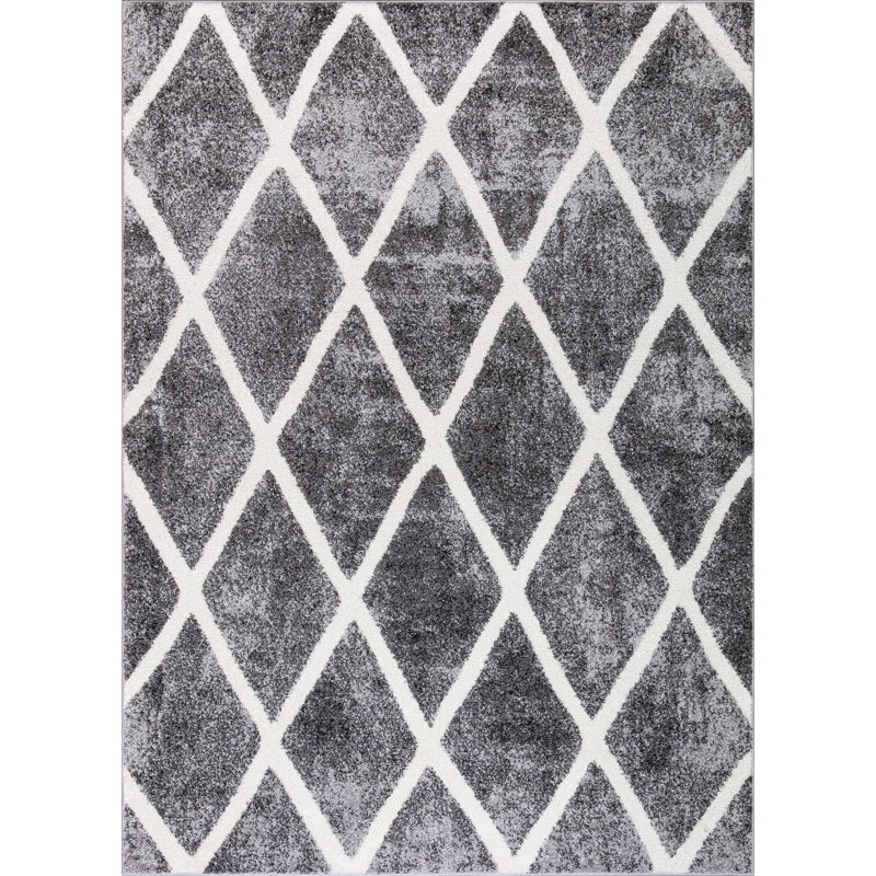 Tapis gris à motif géométrique Loney, Rectangle 6 pi 7 po x 9 pi 3 po