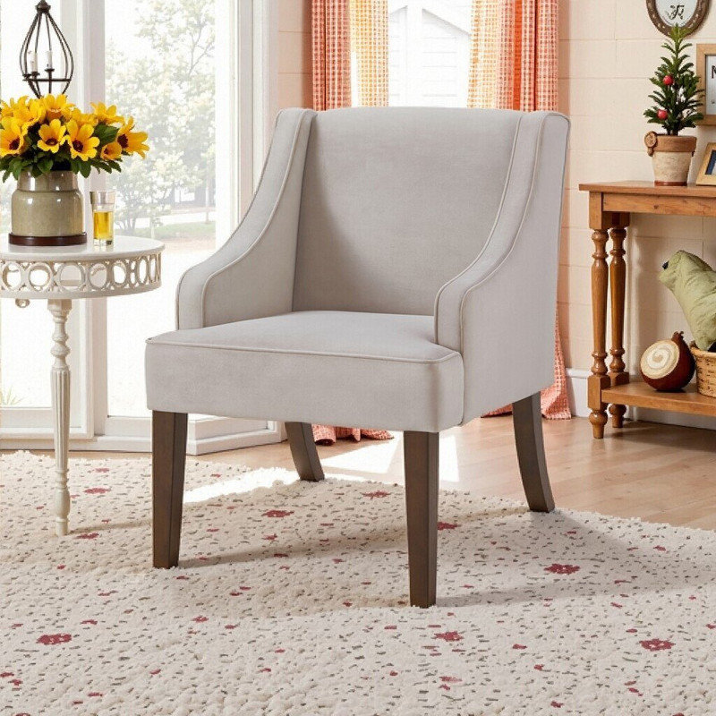Fauteuil en tissu avec pieds en bois massif UnaNoxa, Taupe