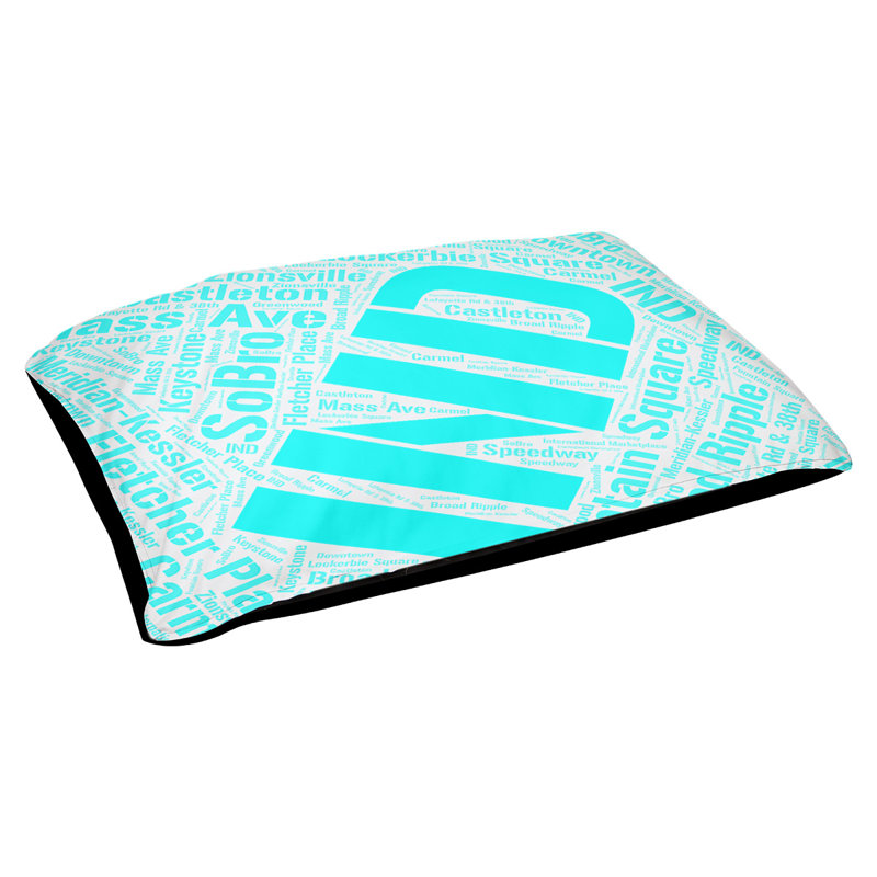 Coussin de chien « districts », Moyen (H 9,5 po x l 28 po x P 18 po), Indianapolis, Cyan