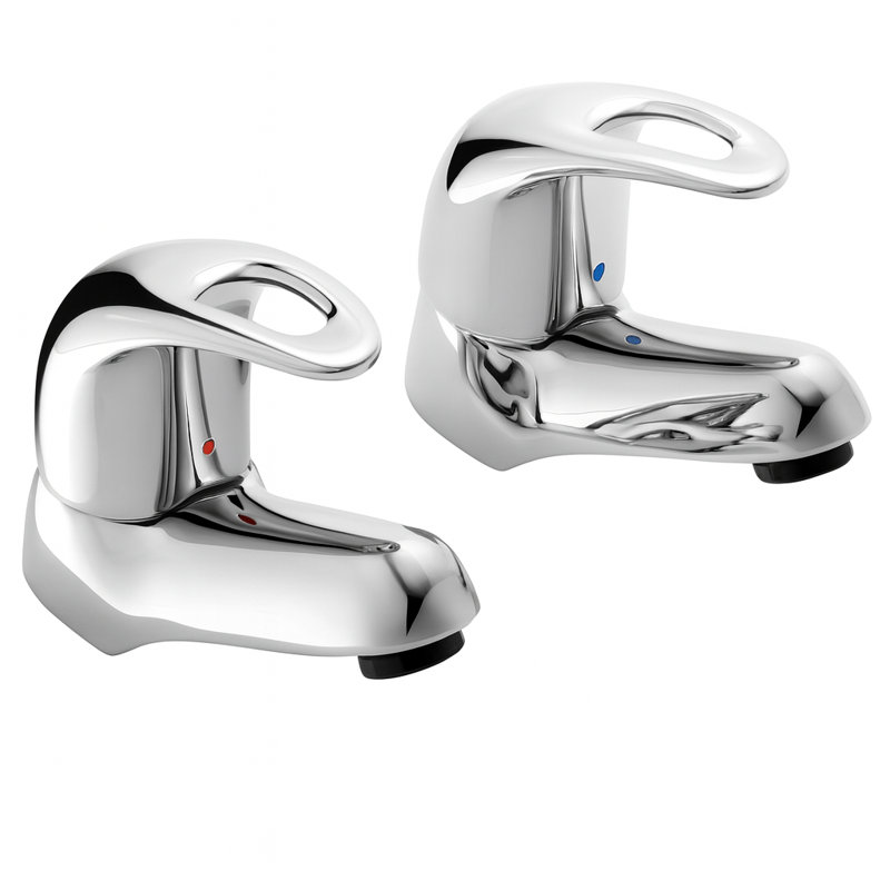 DELLA Basin Tap Pair Chrome - Twin Lever Handle Bathroom Basin Taps with Durable Brass Body and Polished Finish
