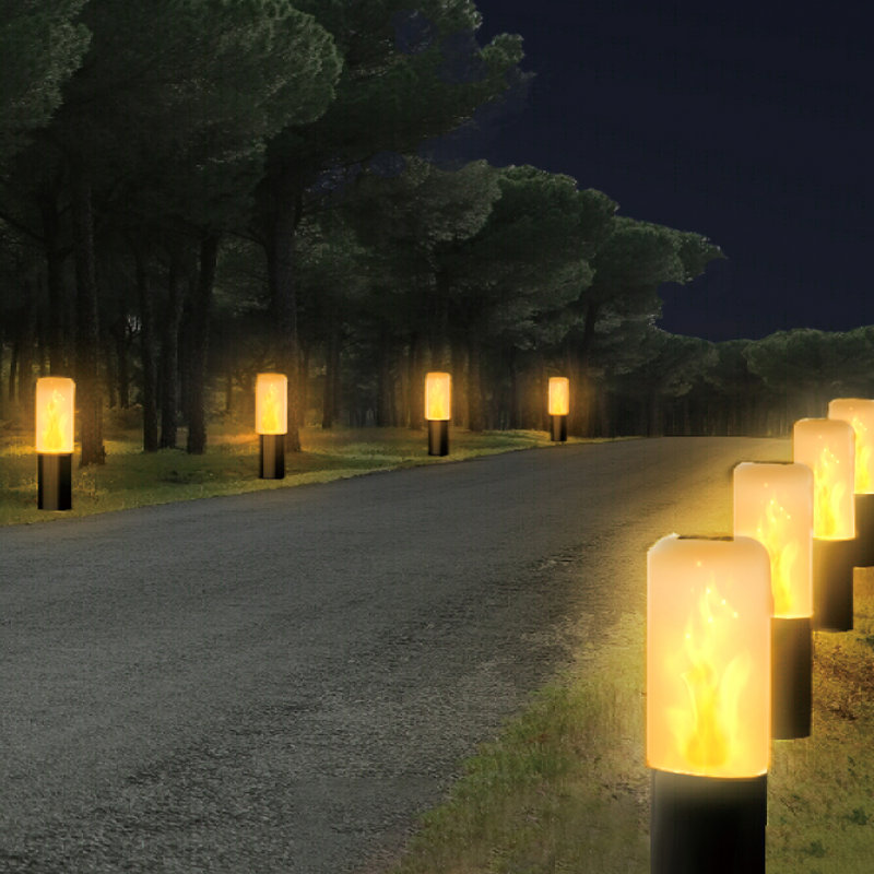 Black and Yellow LED Solar Pathway Light with Flame Effect