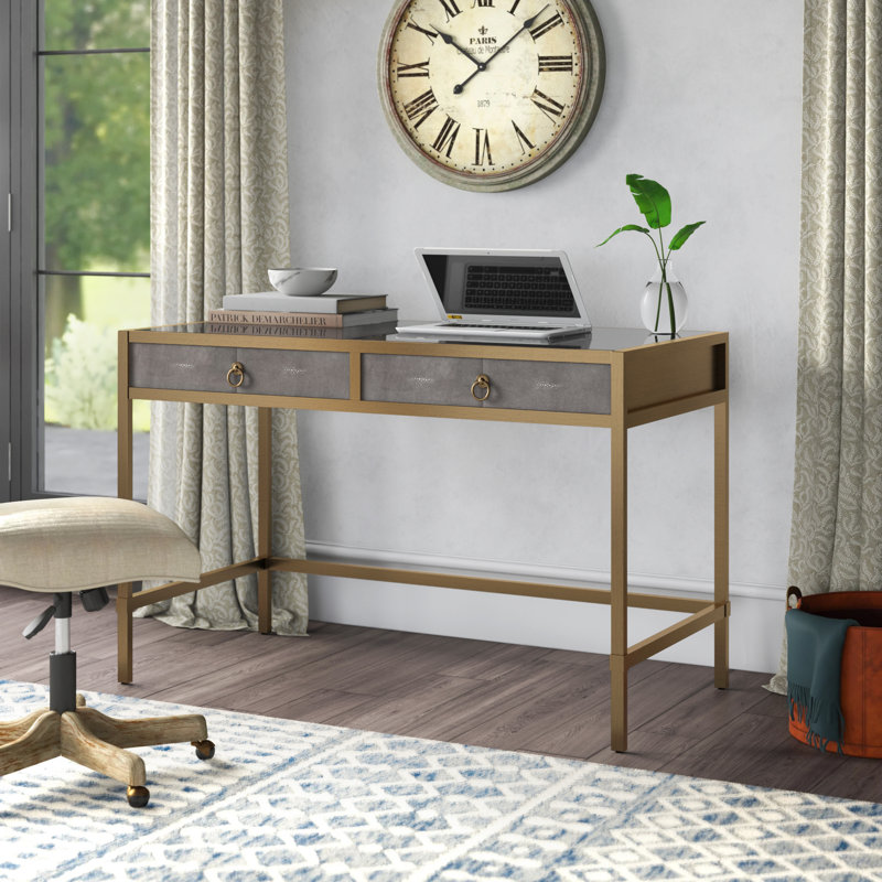 Mercato Metal Base Writing Desk, Gray/Gold