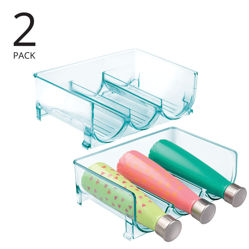 Blue Tint Stackable Plastic 3 Bottle Storage Rack, 2 Pack