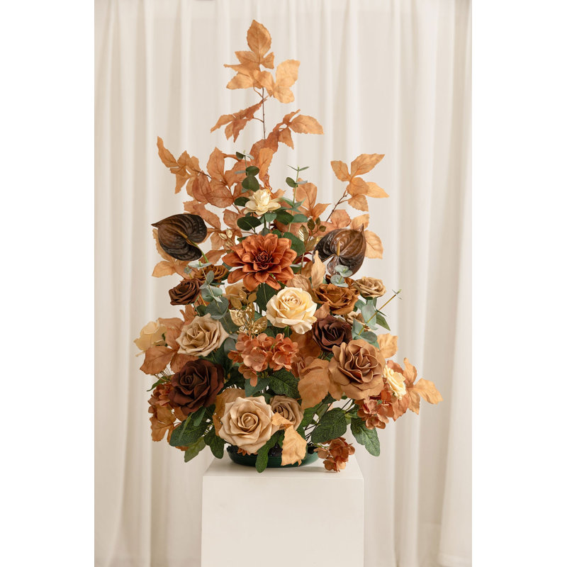 Ling's Moment, ensemble de 2 | Grandes fleurs autoportantes en brun noyer et orange brûlé, Brun noyer brun et gant doré