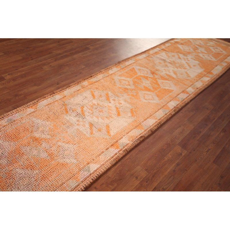 Tapis turc orange en laine Oushak 3 x 11