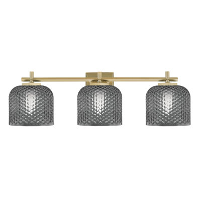 Barre d'éclairage de salle de bain 3 lumières Mariko avec verre texturé fumée 6 po
