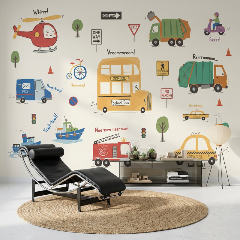 Adhésif mural transport scolaire, 120 po x 96 po, Peler et coller