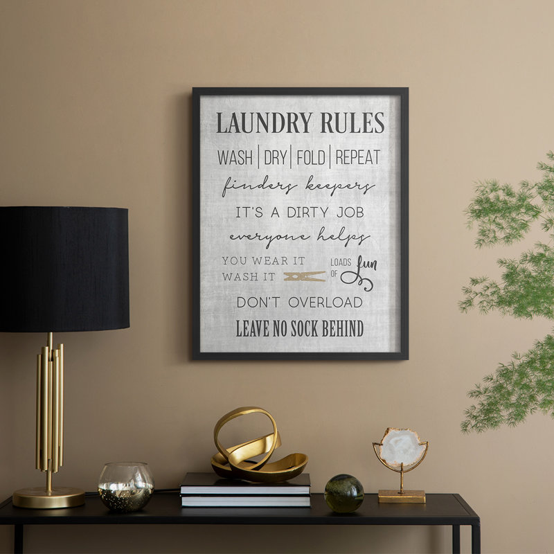 Neutral Laundry Rules Framed Print - Solid Wood