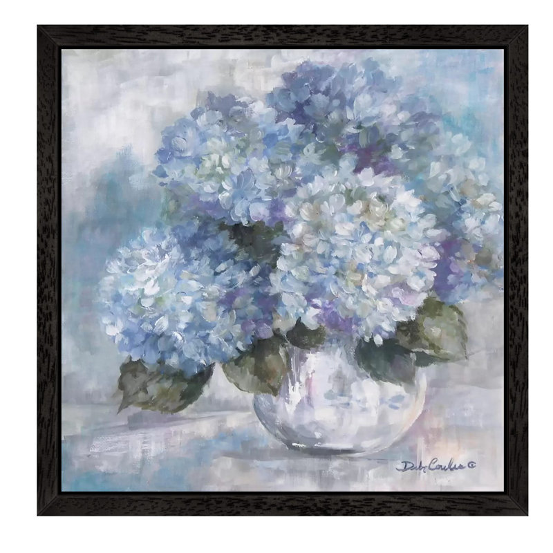 Hydrangea Blues by Debi Coules - Print on Canvas, 45.72 cm H x 45.72 cm W, Black Framed