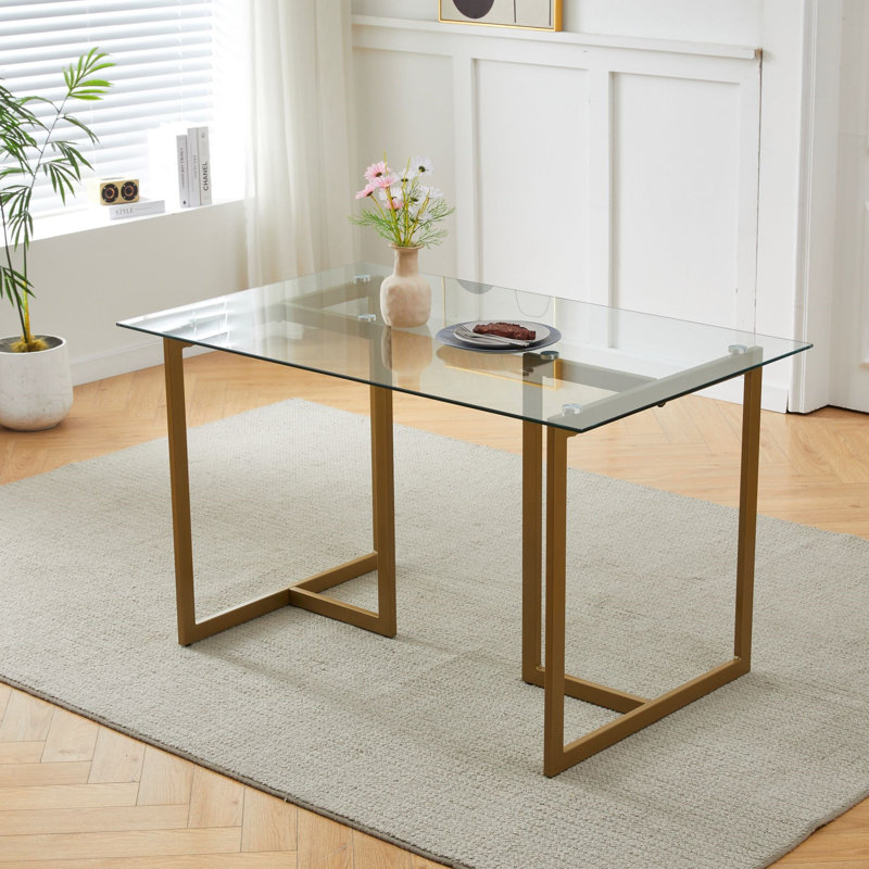 Chuhdary Glass Top Metal Base Dining Table