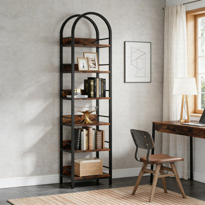 Bibliothèque arquée 78,7 ", étagère de rangement à 6 niveaux avec cadre en métal