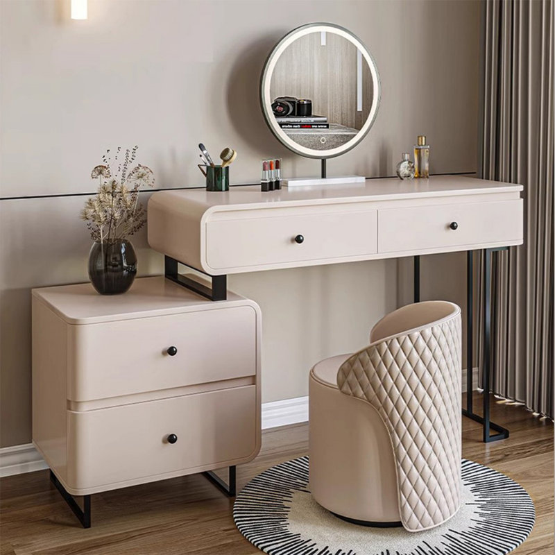 Coiffeuse avec miroir lumineux, 4 tiroirs, 1 chaise