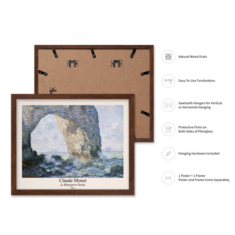 Claude Monet - La Manneporte, Poster, 16"H x 20"W, Brown Framed