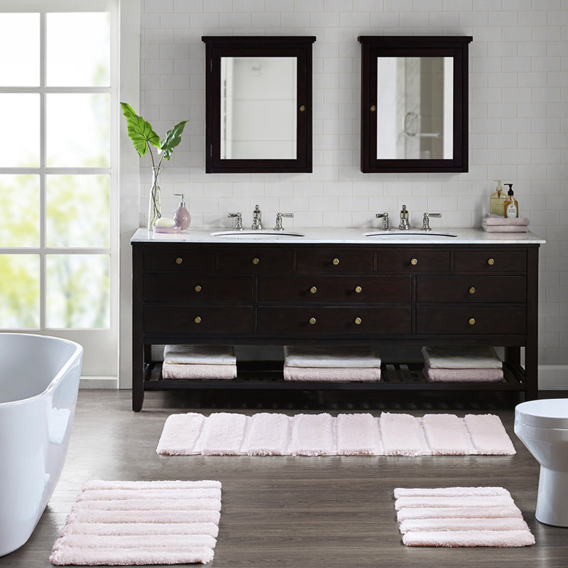 Tapis pour salle de bain 21 po x 34 po, motif rayé, doux, teint, envers antidérapant, rayure lavable pour objet de salle de bain, construction, dossier, accessoire de machine