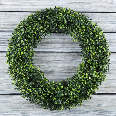 Inch Boxwood Wreath - Round UV Resistant Artificial Spring, Summer, Fall, or Winter Wreath - Indoor/Outdoor Wreaths for Front Door