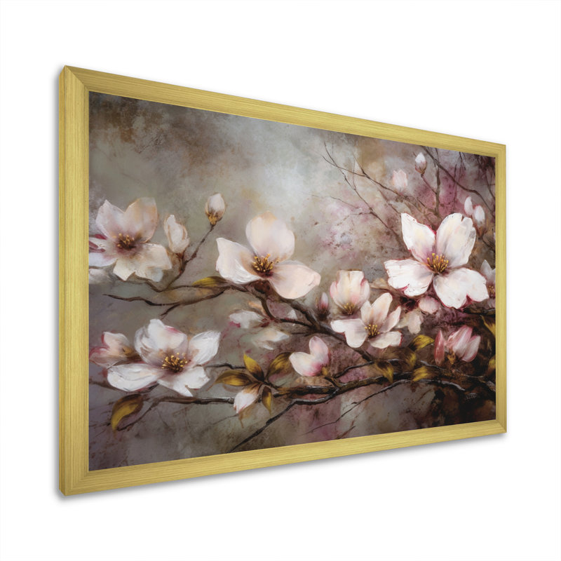 Dogwood rose gris Elegance III Dogwood rose gris Elegance III sur toile, H 30 po x l 40 po x P 1,5 po, Encadrement doré