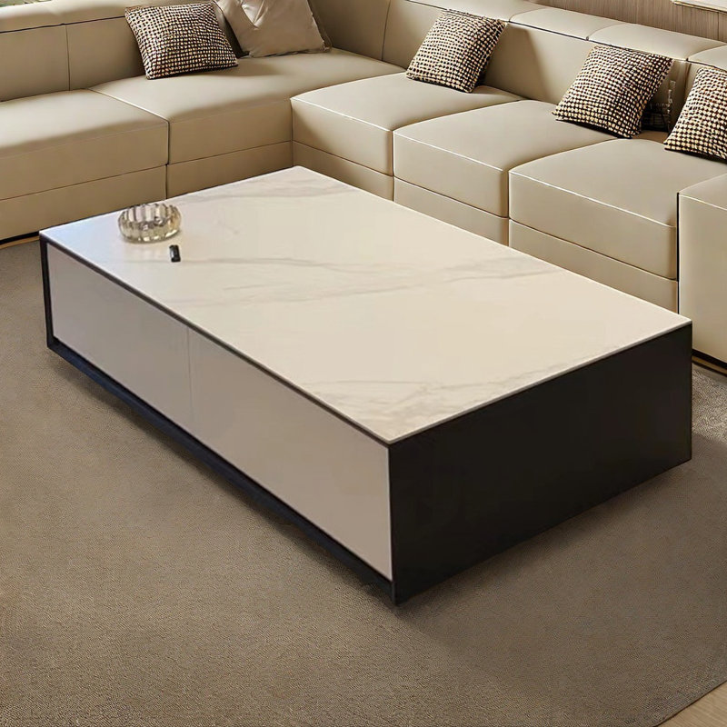 Table basse haut de gamme en bois massif, Blanc, H 14,2 po x L 55,1 po x l 31,5 po