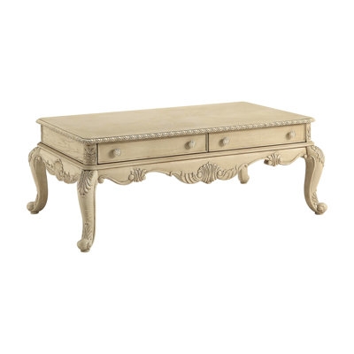Table basse rectangulaire antique blanche avec 2 tiroirs, pieds, arrêt, rangement pour casse-têtes 2 en blanc