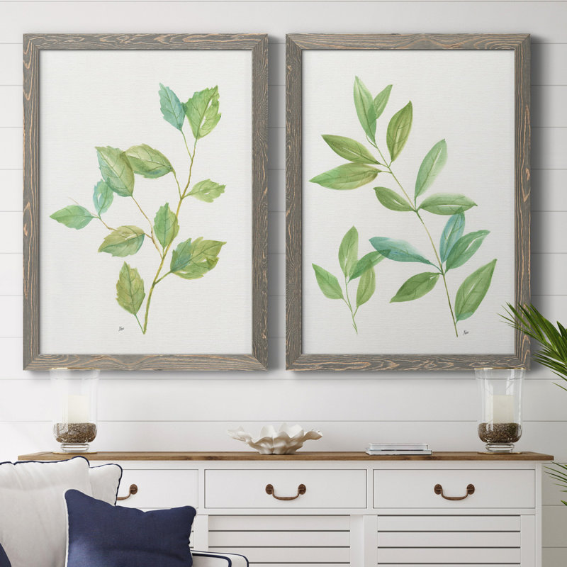 Printemps verts I - ensemble de 2 reproductions d'art, H 31,5 po x l 47 po x P 1,5 po, Toile avec cadre gris, Pas de tapis