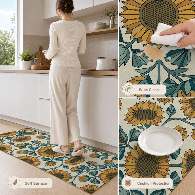 Sunflower Pattern Non-Slip Washable Kitchen Mats