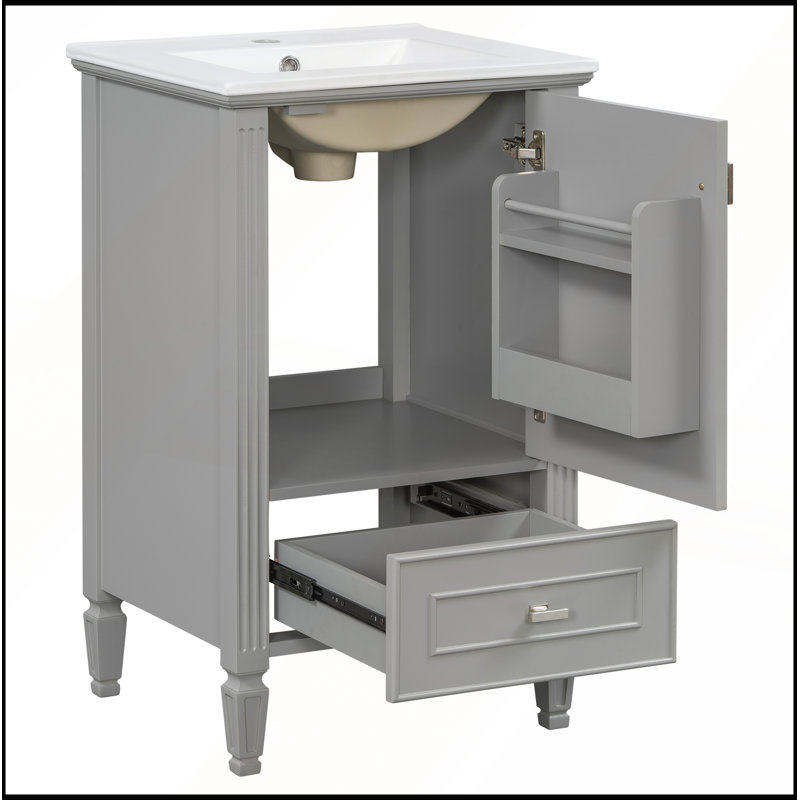 Meuble-lavabo autoportant de 20 po avec lavabo en céramique, tiroirs à fermeture en douceur et portes