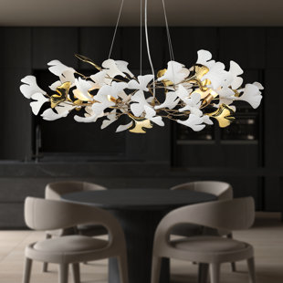 Ceramic Ginkgo Leaf Chandelier Lighting, D31.5"