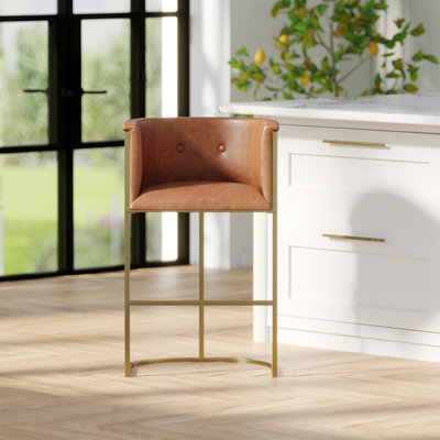 Manhattan 31" Bar Stool – Tobacco Brown Faux Leather With Brass-Finish Metal Base
