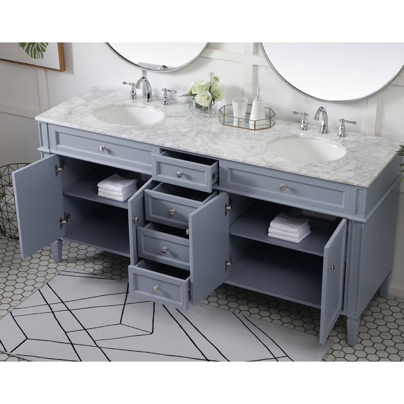 Ensemble de meuble-lavabo double l 72 po x P 21,5 po x H 35 po Rivers, Gris
