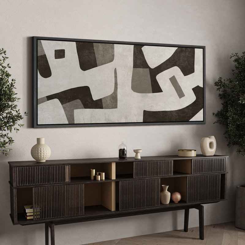 Forme Mid-Century géométrique abstraite, H 30 po x l 60 po, Noir, noir, noir, noir