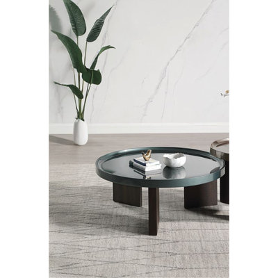 Table basse vert noirâtre et chêne fumé