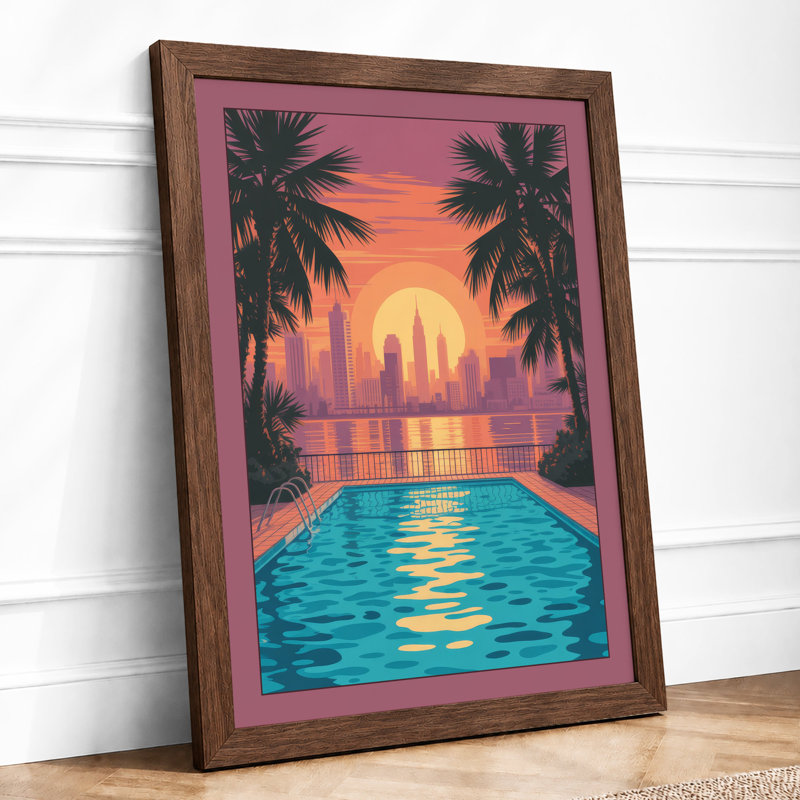 Sunset Paradise Tropical - Framed Print, A2 - 59.4 x 42.0 cm, Walnut