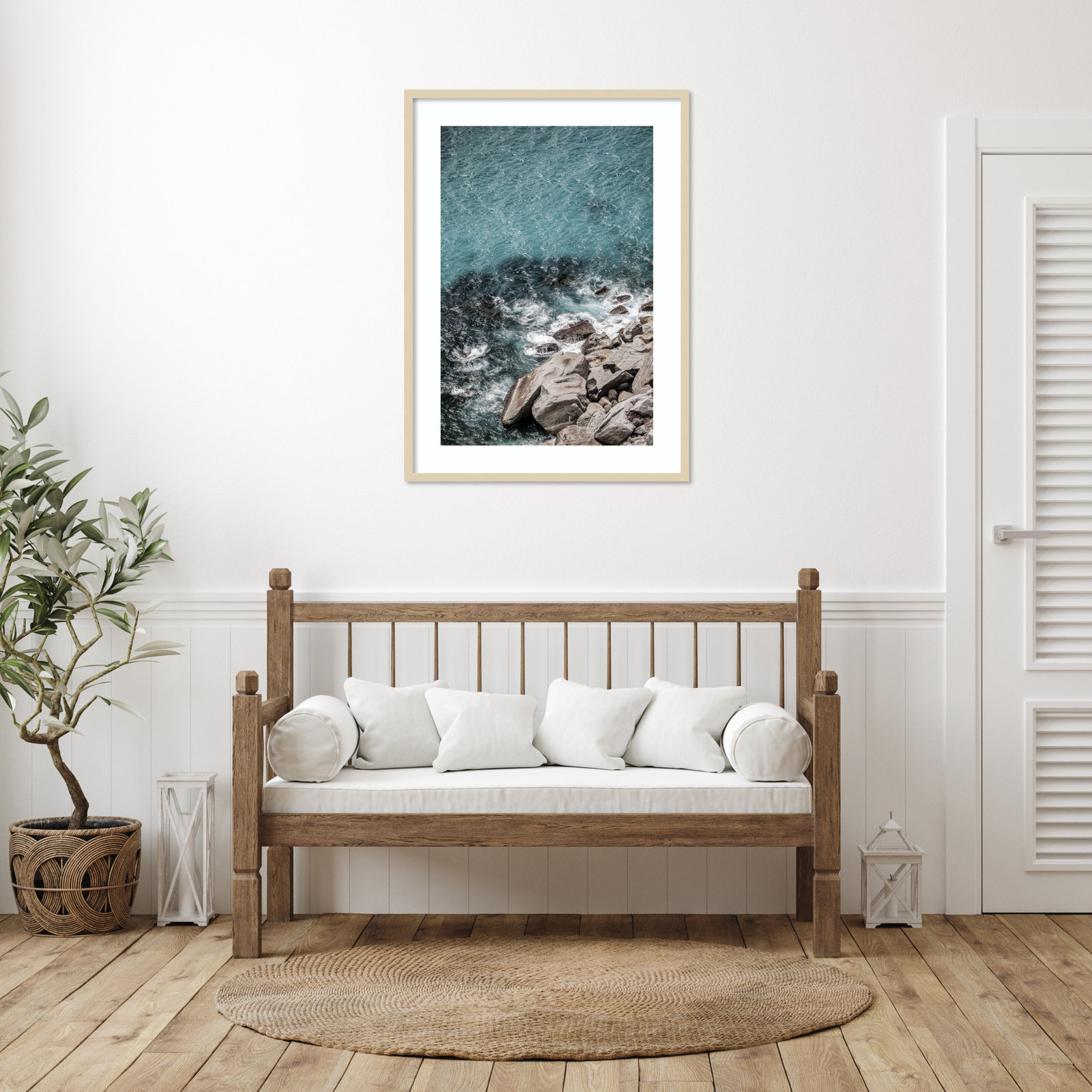 Aqua Sea Shores by Shot by Clint Wood Framed Wall Art Print, Brown, 41" H x 30" W