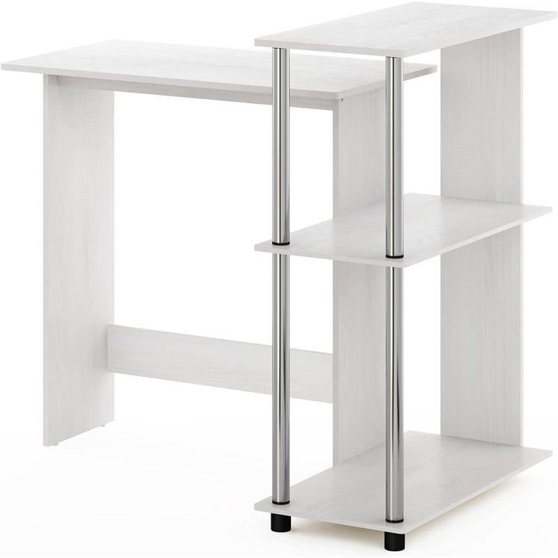 Bureau d'angle avec bibliothèque intégrée, chêne blanc / chrome