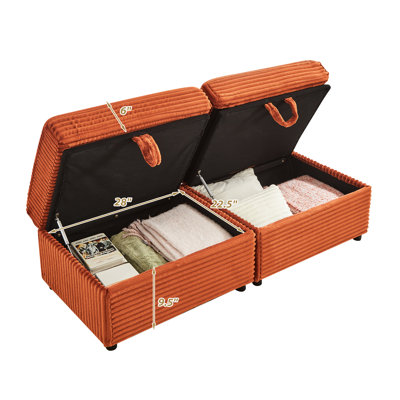 Fauteuil relax confortable en velours côtelé moelleux avec deux poufs, tablette, mousse orange et ressorts, espace de rangement, multifonctionnel surdimensionné, tissu de qualité pour chaise longue douce, accoudoirs multifonctions et