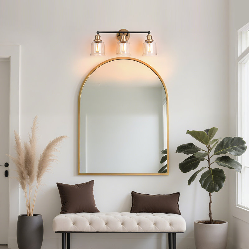 Luminaire de salle de bain 3 lumières à intensité variable avec abat-jour en verre Glam