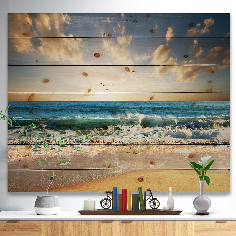 Paysage marin «Cloudy Sky and Vibrant Blue Sea», impression, H 30 po x l 40 po x P 1,5 po, Bois