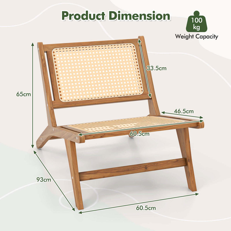 Chaise en bois de teck moderne Mid-Century avec siège et dossier en rotin tissé à la main 1 pièce Bay Isle Home ™