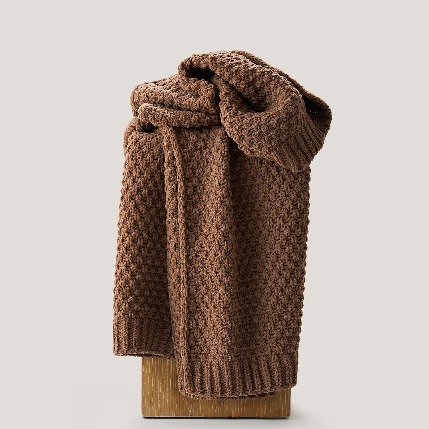 Chunky Chenille Knit Throw Blanket, 60" L x 50" W, Burnt Orange