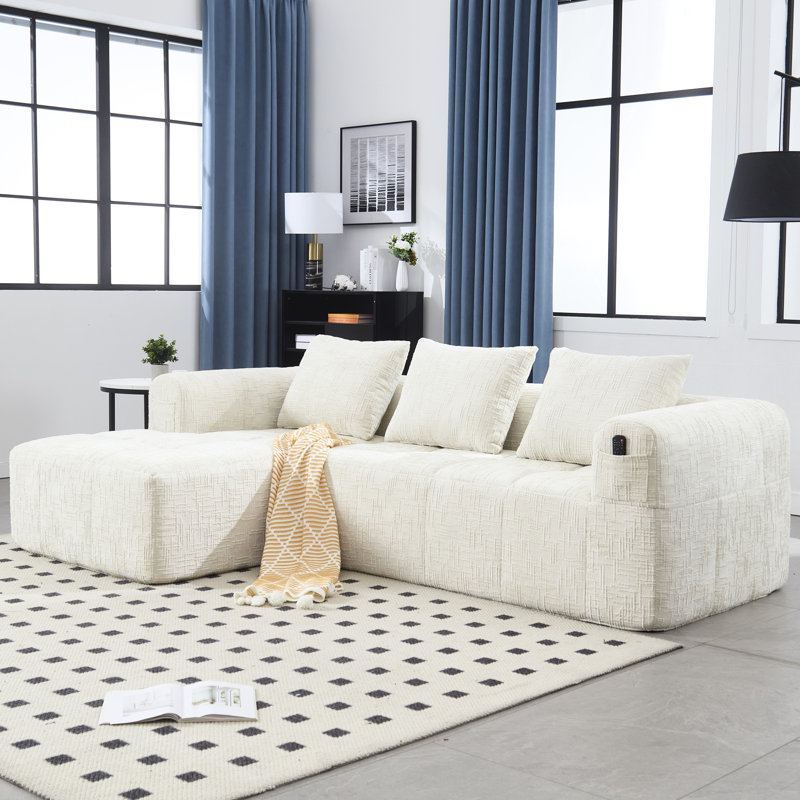 Chenille contemporaine en forme de L - tissu, grand espace pour s'asseoir, poches latérales pratiques, siège modulaire de luxe à installation simple et confort profond, organisation de poches, assemblage sans tracas