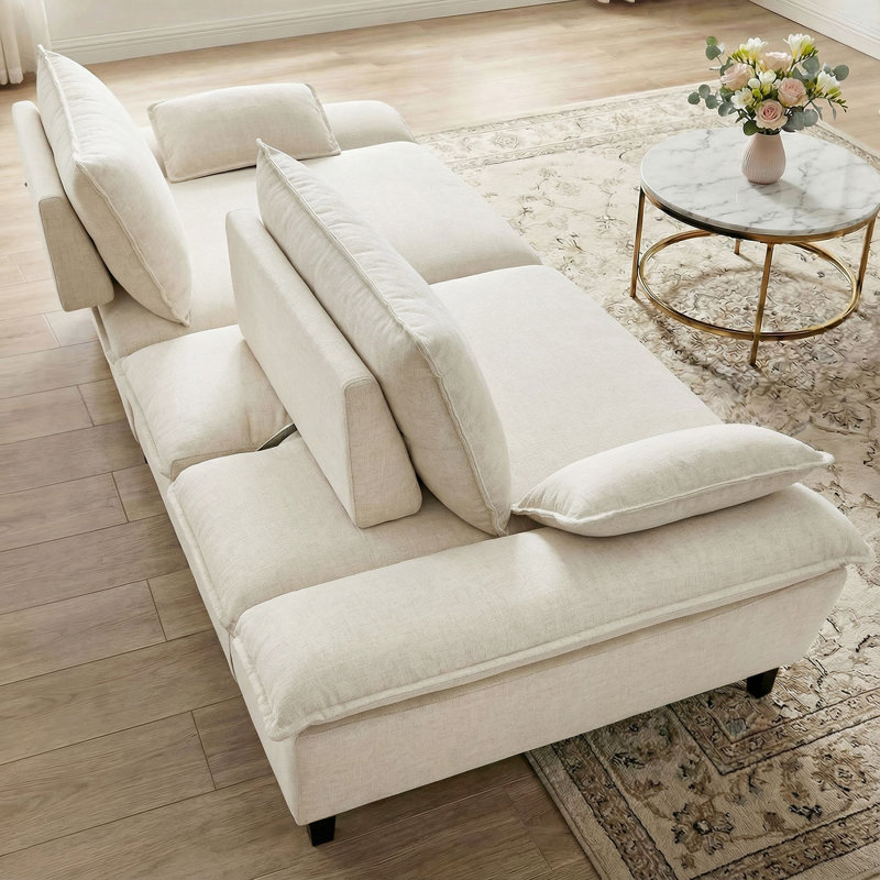 Canapé-lit rembourré en forme de voilier avec profondeur d'assise réglable, Beige