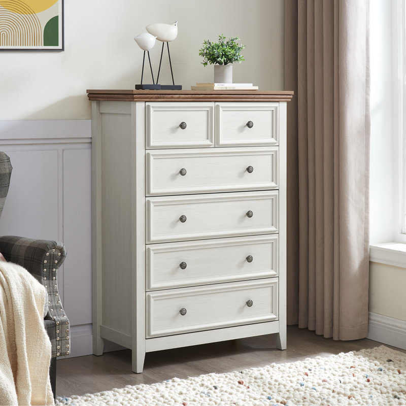 Rangement à 6 tiroirs pour chambre à coucher beige - Armoire spacieuse avec mécanisme de basculement et poignées en métal dans la commode