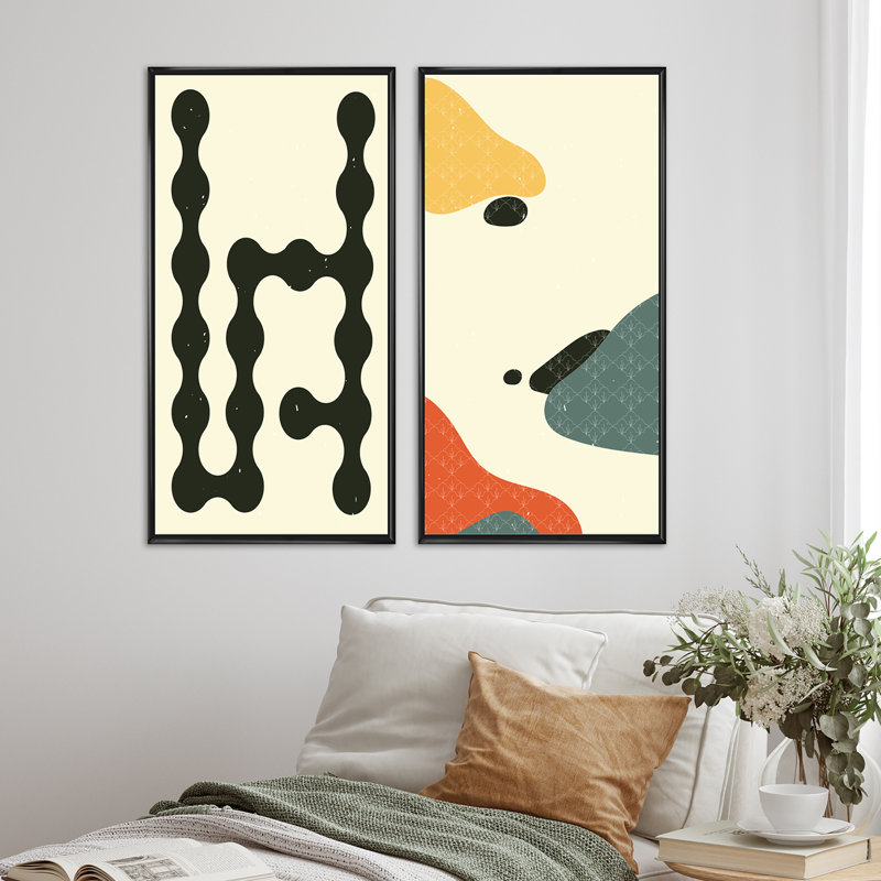 «Vintage Japanese Vintage Abstract Retro Designs», ensemble de 2 impressions, H 40 po x l 40 po x P 1,5 po, Cadre noir