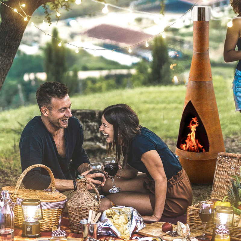 Gebler Round Steel Wood Burning Smokeless Chimnea, Corten Steel