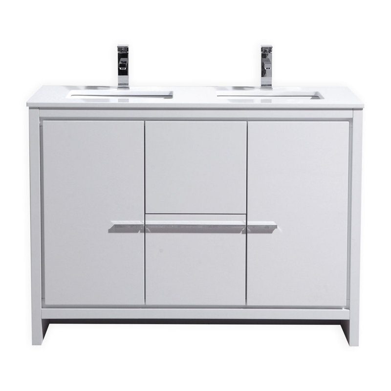 Ensemble de meuble-lavabo double 48 po Meraris, Blanc lustré