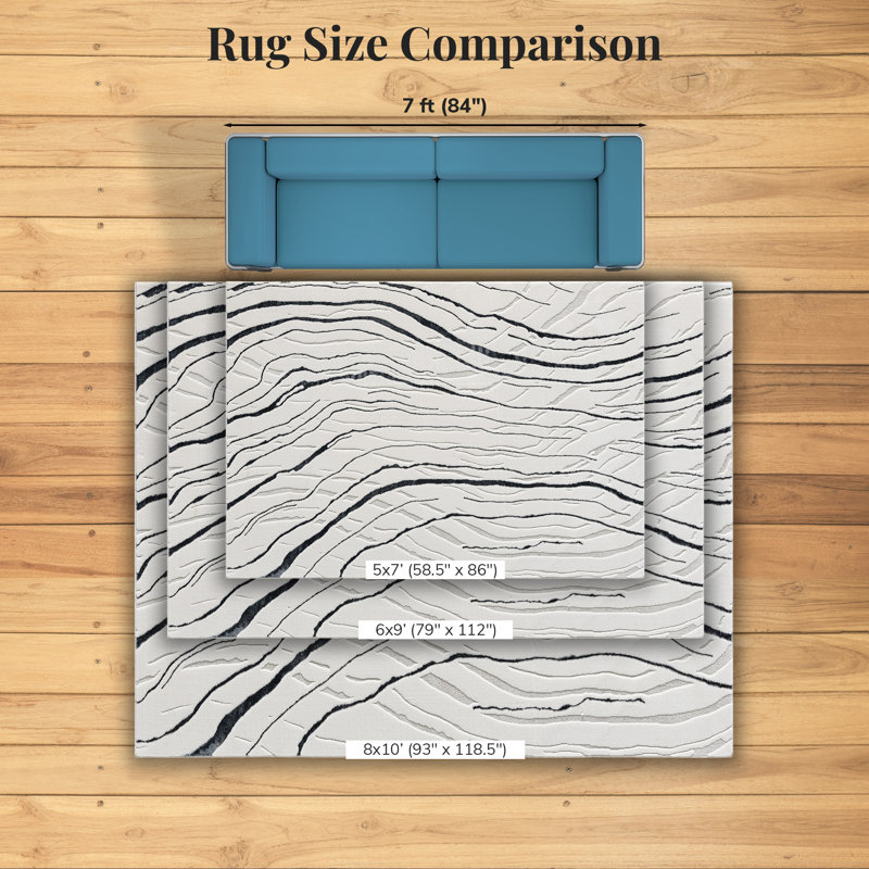 Tapis moderne à vagues abstraites, Rectangle 4 pi 11 po x 7 pi 2 po