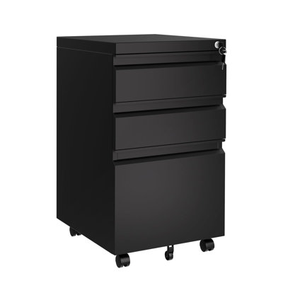 3 Drawer Mobile File Cabinet with Lock, Under Desk Metal Rolling Wheel Filing Cabinet for Home Office Storage Organizer Letter/Legal/A4 Files
