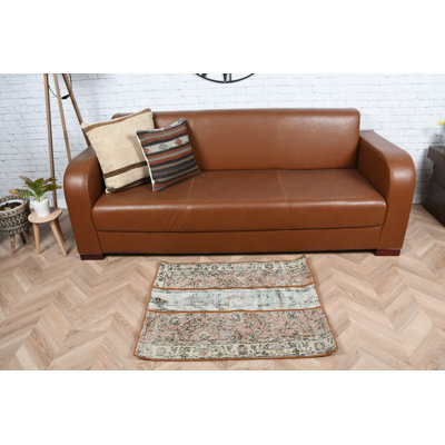 Petit tapis Oushak fait à la main avec motif patchwork de style rustique pour décoration florale