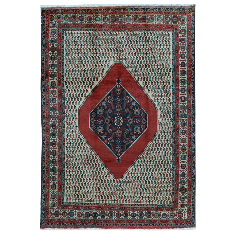 Tapis rouge et ivoire noué à la main de haute qualité